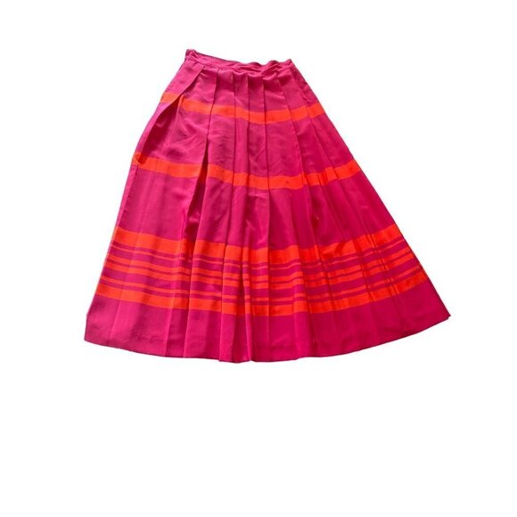 Liz Claiborne Pink Orange Striped Rayon Pleated Midi Skirt Size 8 - Picture 1 of 6